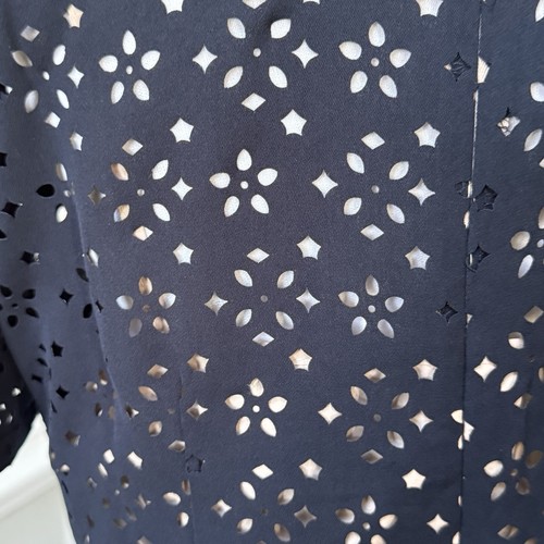 Maggy London Floral Laser Cut Short Sleeve Crepe Formal Dress Navy Women's US 14 - Picture 6 of 15