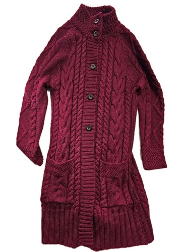 WOOLOVERS LONG JACKET S COATIGAN CHUNKY Cable Knit PURE BRITTISH WOOL Cardigan
