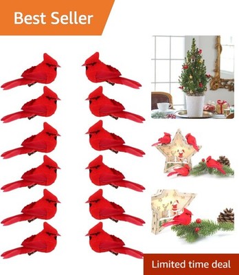 Charming Cardinal Bird Decorations - 12 Clip-On Red Velvet Faux Birds for Crafts