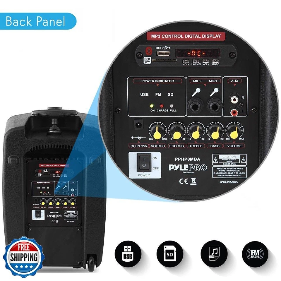 Pyle Wireless Portable PA Speaker System - 360W Bluetooth Compatible Battery  - Image 3 of 4