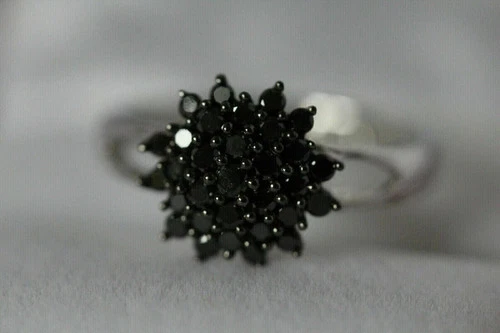 2Ct Round Cut Simulated Black Diamond Cluster Wedding Ring 14k White Gold Plated