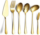 6-Piece Gold Serving Flatware Set - Stainless Steel Utensil Set, Includes Cake S