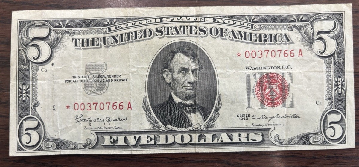 1957 *STAR* Blue Seal $1, 1963 *STAR* Red Seal $5 W/ Fancy Notes