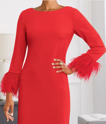 red cocktail dress size 8 Size 8 Ashro Red Formal Wedding Cocktail Party Feathered Sheath Dress Gown