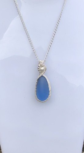 Blue Sea glass Jewellery Pendant+Necklace Silver Plated, Unique Gift - Picture 3 of 8