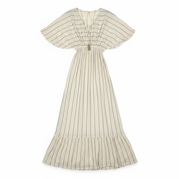 NUEVO Vestido Maxi Boho Market S/M India Algodón Rayas Marfil India Informal