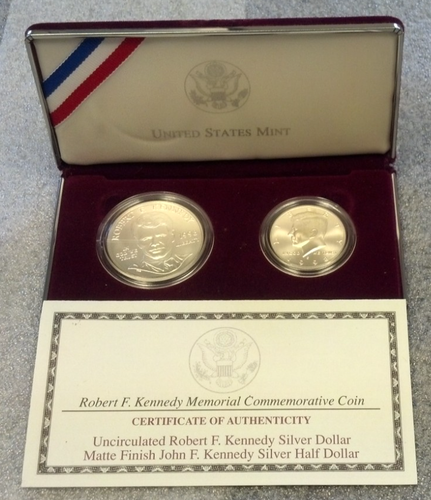 1998-S KENNEDY RFK SILVER DOLLAR & JFK MATTE 50c WITH OGP (3075)