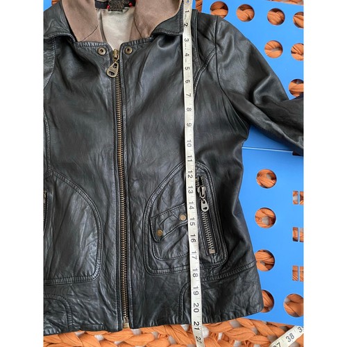 Doma Lederjacke mit Kapuze Reißverschluss Cropped Motorrad schwarz Größe Small - Bild 12 von 14