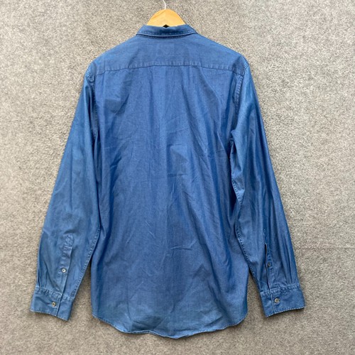 Acne Shirt Mens 50 Medium Blue Cotton Chambray Button Up Long Sleeve 5301 - Picture 9 of 11