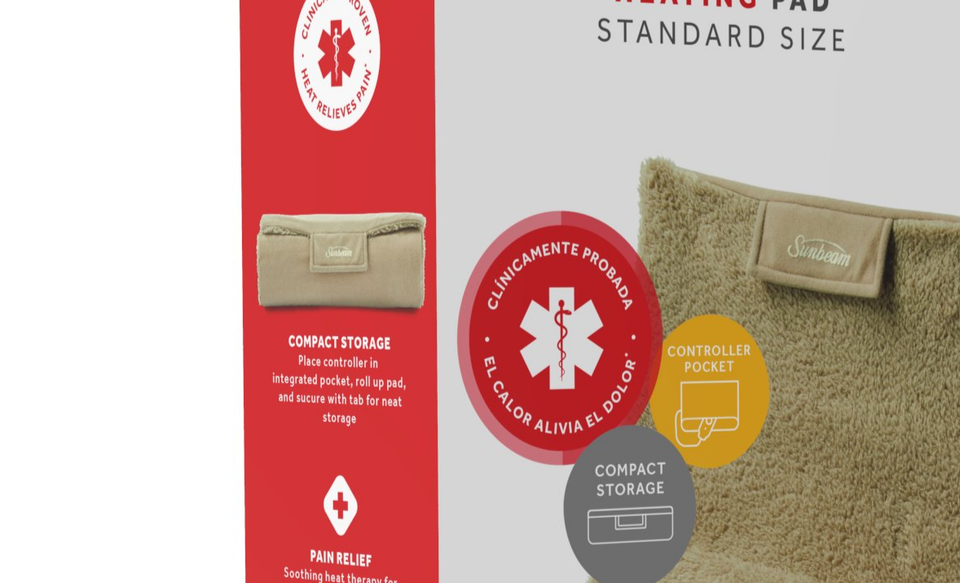 Sunbeam Soft Heating Pad Standard 12x15 Ultra Soft Cover 3 Heat Setting