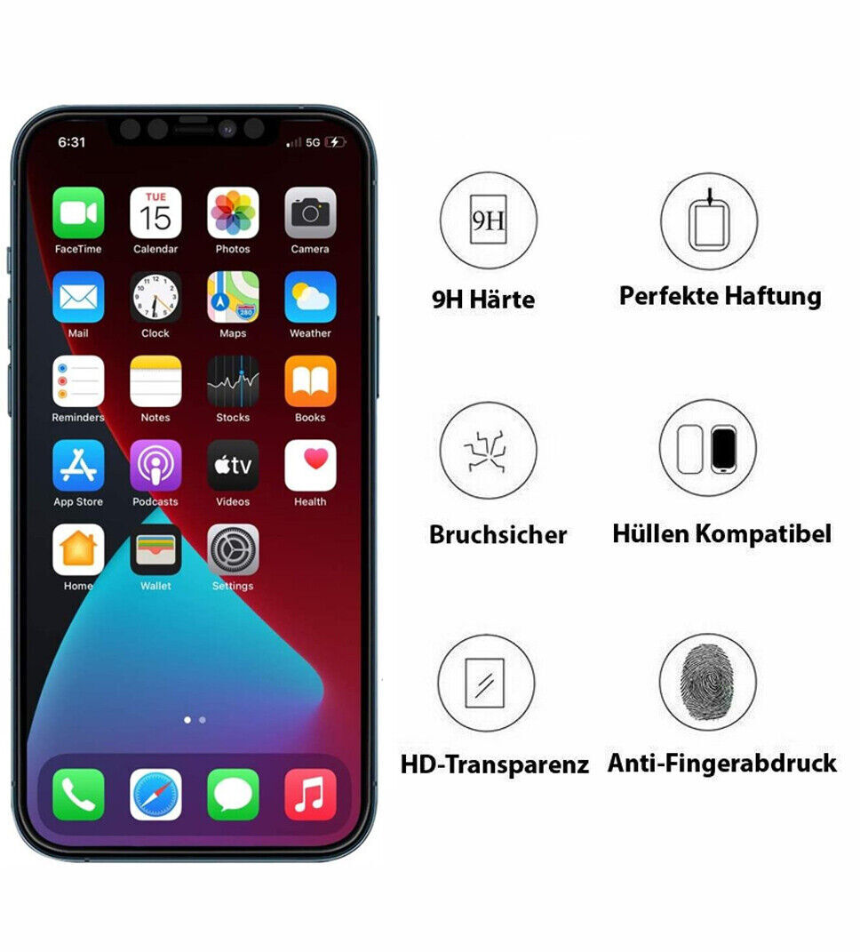 2x Panzerfolie Sichtschutz Glas Blickschutz für iPhone 15 14 13 12 11 8 Pro Max