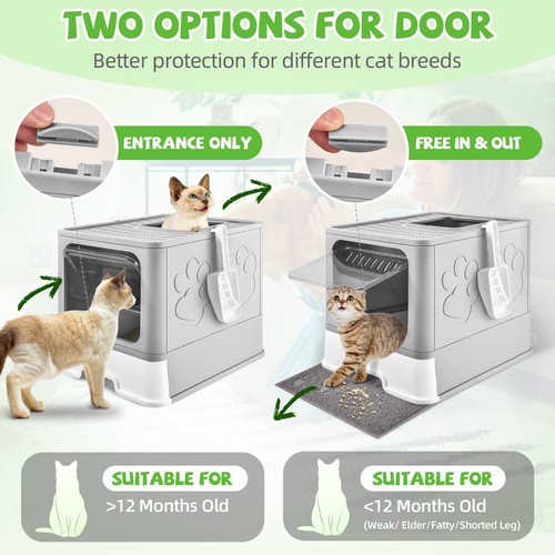 Extra Large Cat Litter Boxwith Mat, Free In & Out/ One-Way Litter Box with Lid - Picture 45 of 48