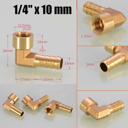 Brass 90° BSP Thread Female Elbow 1/4" 3/8" 1/2" Barbed Hose Tail Pipe Fittings - Picture 8 of 15