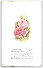 PINK FLOWERS SYMPATHY GET WELL EARLY DIVIDED BACK EMBOSSED POSTCARD