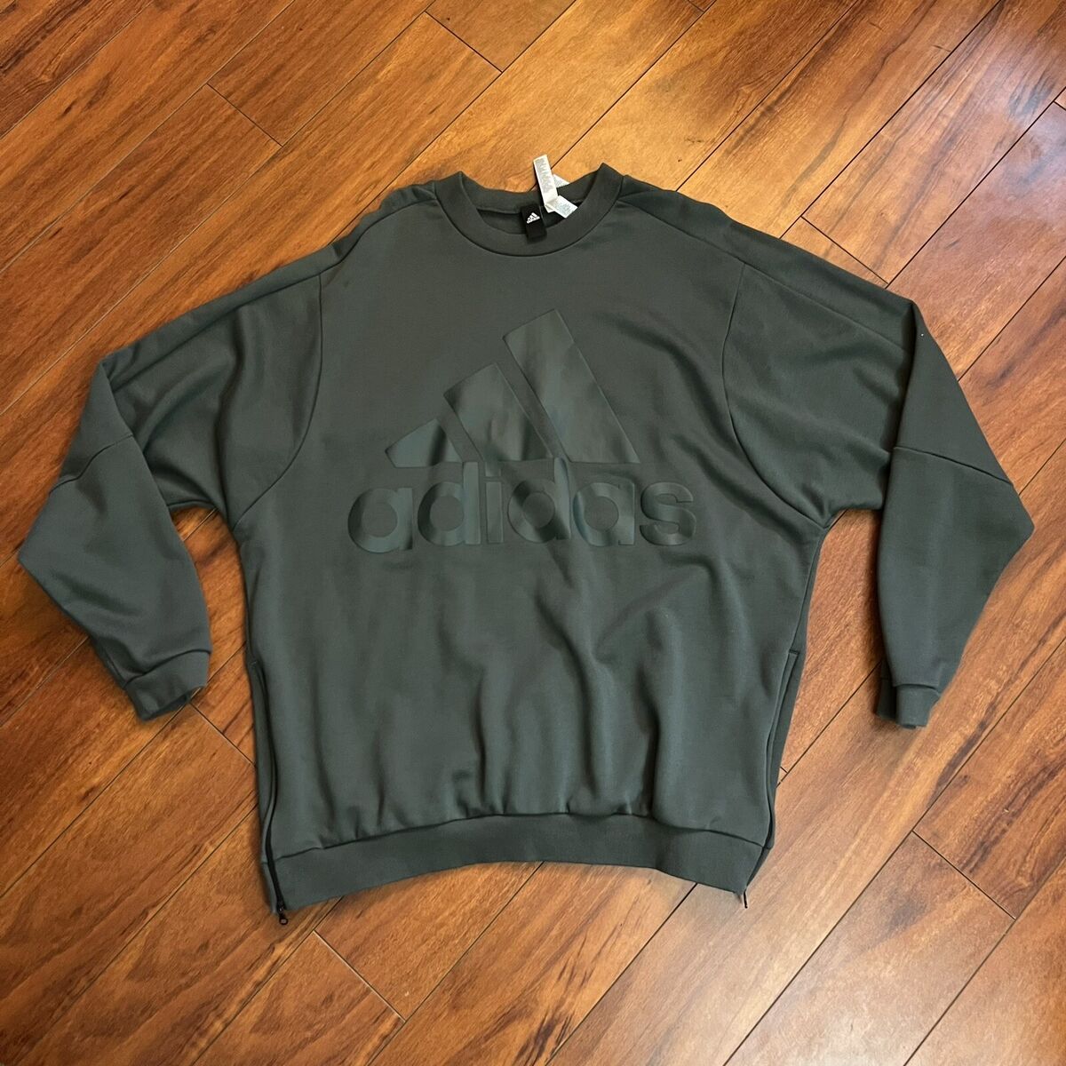 Adidas Original Heavy Terry Crewneck Sweater Side Zip Womens XL AX9930 Green EUC eBay