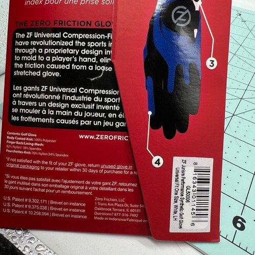 Juniors Zero Friction LEFT Hand Performance Compression-Fit Golf Glove - NEW - Picture 7 of 7