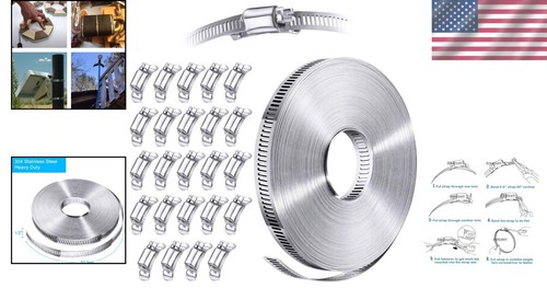 Versatile 304 Stainless Steel Hose Clamp System - 50 FT + 24 Fasteners Included - Imagen 2 de 8