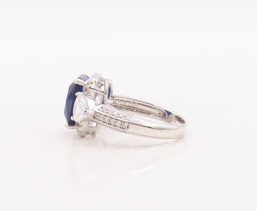 925 Sterling Silver Vintage Ring Rectangle Cut Sapphire White CZ  Sz 7  RG29495 - Picture 6 of 9