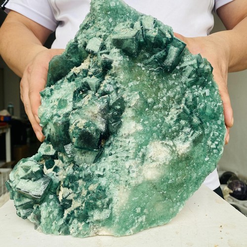 Raro esemplare di quarzo calcite fluorite cubo verde chiaro naturale 7100 g - Foto 6 di 15
