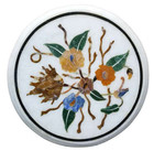 12" x 12" Semi Precious Stone Work White Round Marble Table Top Home decorative