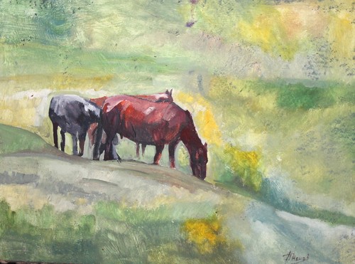 Vintage Impressionist oil painting horses signed - Picture 3 of 12