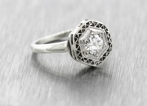 Stunning Ladies Antique Art Deco 14K White Gold 0.47ct Diamond Engagement Ring - Picture 4 of 8