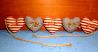 Vintage 1990's Handmade Primitive Style Stuffed Cloth Patriotic Hearts Garland