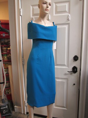 NEW $523.00 Catherine Regehr Off Shoulder Teal Sheath Dress Sz 6 | eBay
