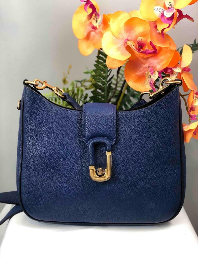 MARC JACOBS Interlock Dark Blue Pebbled Leather Medium Hobo Crossbody Bag eBay