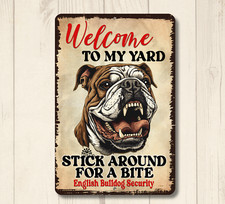 English Bulldog Welcome Yard House Sign funny bull dog metal security tin