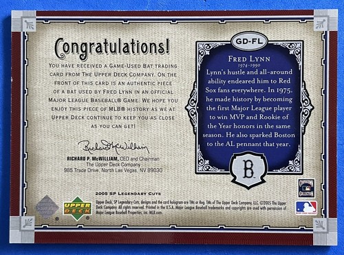 2005 SP Legendary Cuts Glory Days Patch Fred Lynn GD-FL Red Sox Angels Orioles - Picture 2 of 2