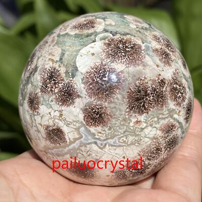 64mm Natural Green cherry blossom Ball Quartz Crystal Sphere Reiki Healing 360g