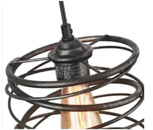 Lavie 8 in. Black Industrial Pendant Light with Spiral Iron Lantern Cage - Picture 4 of 6