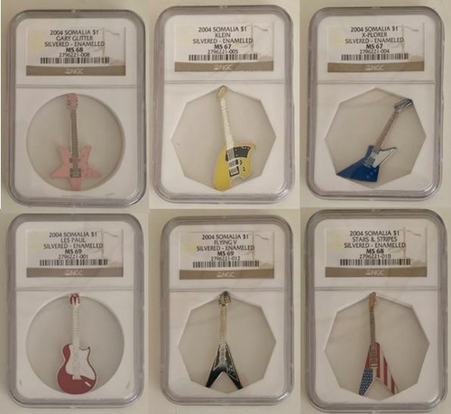 Rare 2004 SOMALIA GUITARs COMPLETE SET of 6 DIFFERENT NGC -67,68,69 - Picture 2 of 9