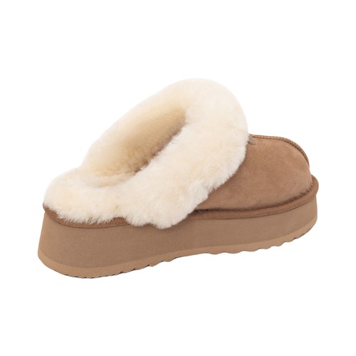 Australia UGG Premium Platform Fluffy Scuff Womens Sheepskin Wool Home Slippers - Picture 13 of 22