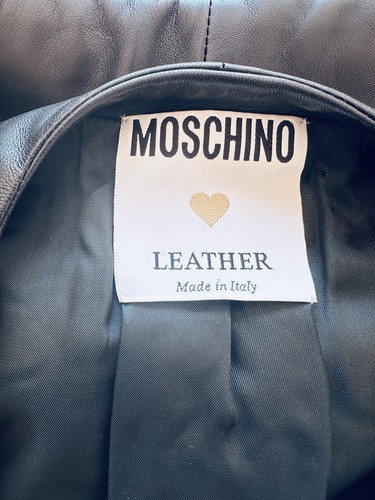 Moschino Jacket Vintage 1989 Gold Chain Lion's Head Black Lamb Leather Size 42 S - Picture 17 of 24