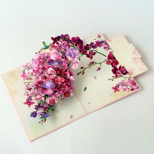 Pop Up Greeting Card Purple Orchid Blooming Colorful Flower Nature Birthday Card - Picture 7 of 7