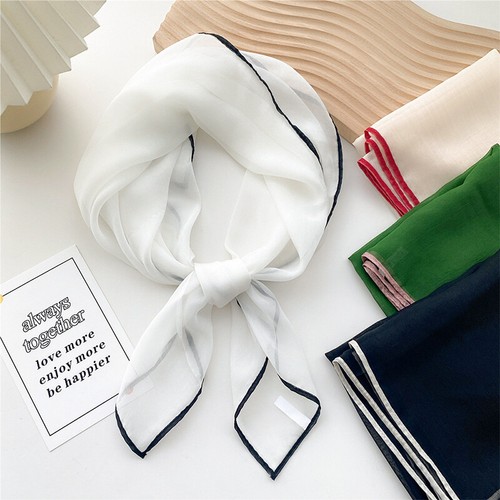70cm Women Square Vintage Small Silk Scarf Feel Solid Color Retro Neck Hair Tie - Picture 4 of 27