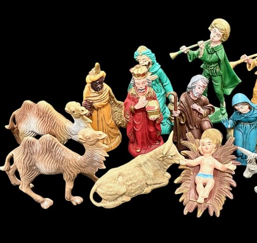 Vintage Italien 70er Jahre Weihnachten Krippenfiguren Set 29 Teile Hartplastik hell �� - Bild 4 von 18