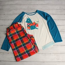 Cat  Jack Girl's Pajama Set Size L 10-12 Plaid Dogs Long Sleeve Pants