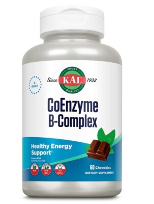 KAL Coenzyme B-Complex Chewables | Sugarless Natural Cocoa Mint Flavor | High Po