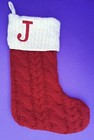 Chunky Cable Knit Christmas Stocking Monogram  Letter J Red 16” SALE!