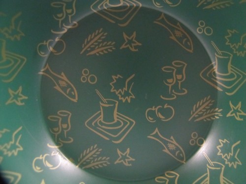 Novelty Print Bowl Fish & Wine Pattern Metal Green Vintage Green Metal Bowl - Picture 3 of 5