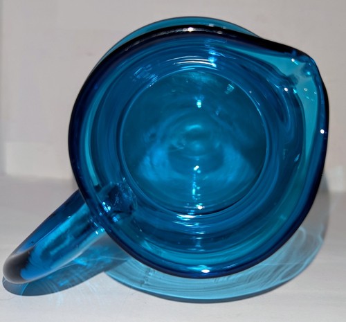 Vtg Blenko Blown Glass Pitcher Jug Cerulean Blue Small 5½" Smooth Pontil A+!💠 - Bild 5 von 12