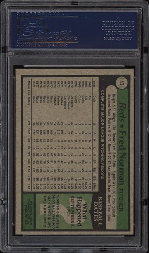 1979 Topps #47 Fred Norman - Rojos - PSA 10 - 18620568 - tarjeta de béisbol - Imagen 2 de 2