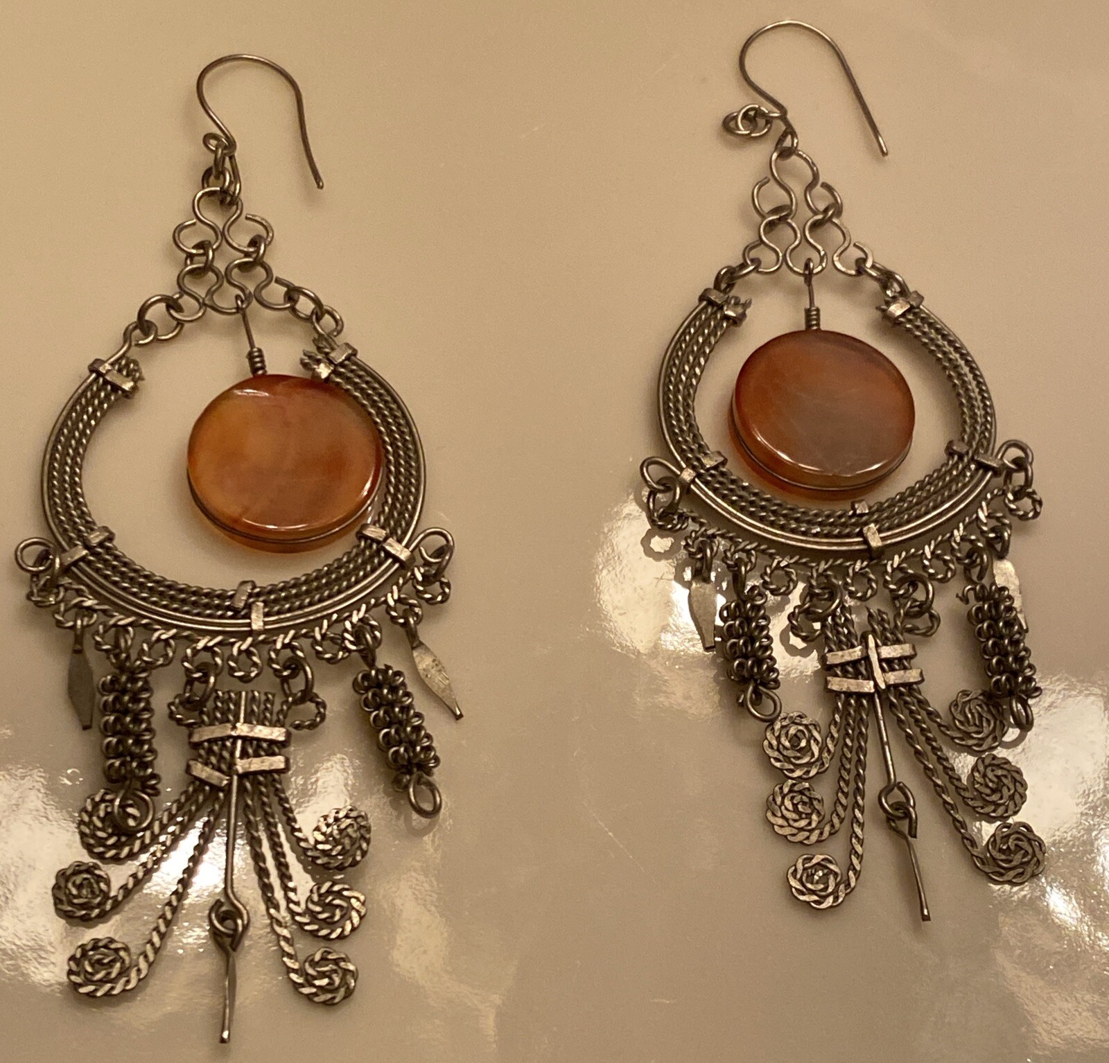 Dangle Earring Amber Gem Stone Silver Chainmail S… - image 7