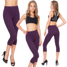 Ladies Casual Cropped Leggings Comfy High Waist Cotton Size 8-22 3/4 Pants LWP34