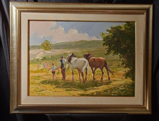 Quadro Vintage Dipinto a Olio Cavalli