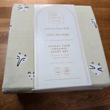 WEST ELM X POTTERY BARN KIDS ORGANIC ANIMAL FACES SHEET SET ~ QUEEN
