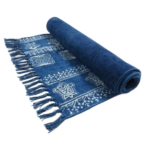 Oussum Indigo Block Area Rugs Home Bedroom Floor Mat Cotton Indoor Rug Runner - Foto 15 di 28